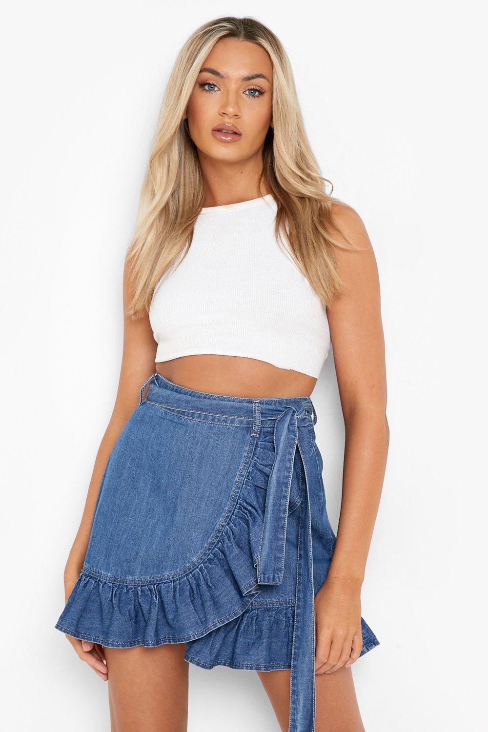 Denim wrap tie discount skirt